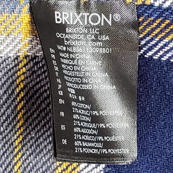 Brixton Shirt Men Medium Yellow Blue Plaid Long Sleeve Button Down - Picture 8 of 11